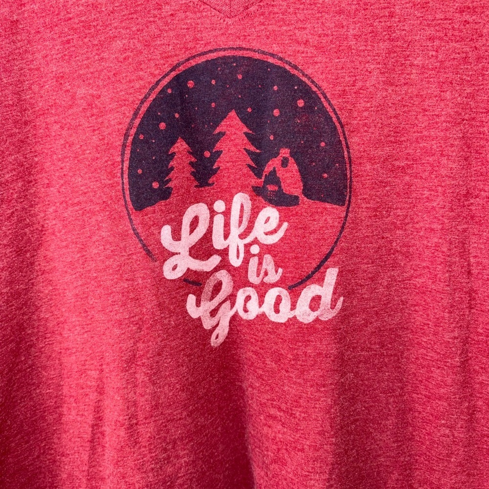 Women’s Life Is Good Long Sleeve Outdoor Graphic V-Neck Tee Red Size XXL - Picture 2 of 4